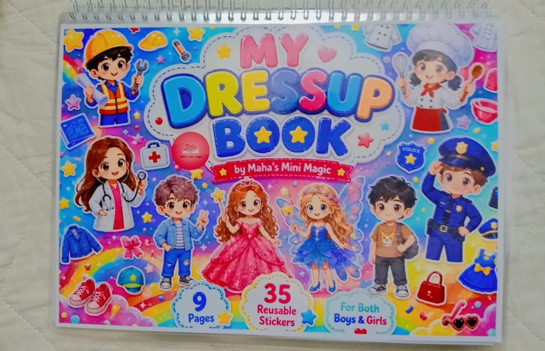 My Dress Up Book by Maha's Mini Magic — 9 Pages & 35 Reusable Stickers | Kids Activity Book for Boys & Girls