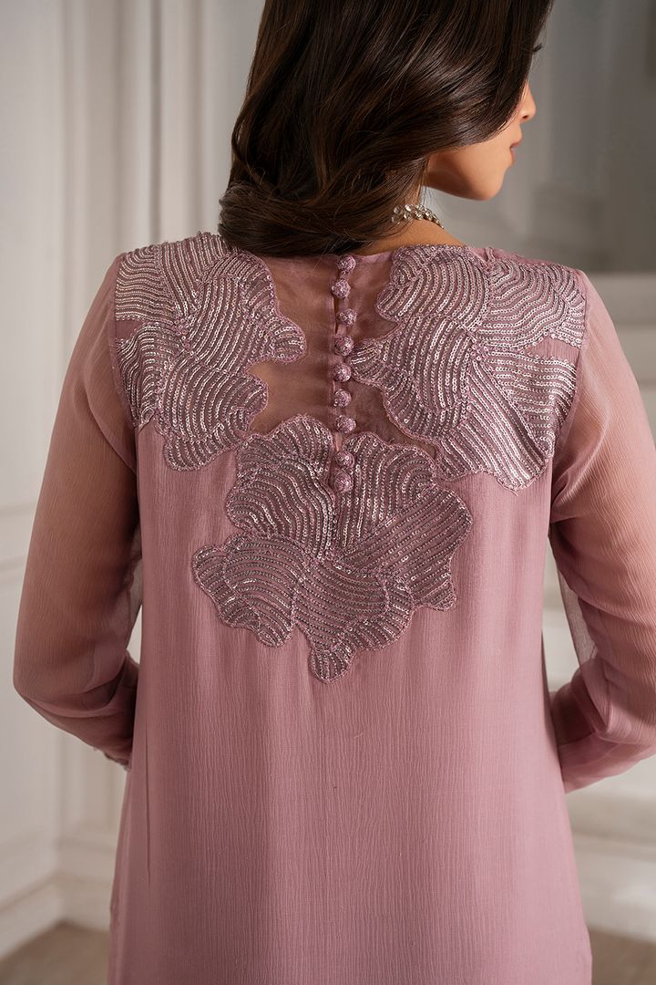 IZNIK Luxury Chiffon Embroidered Unstitched Suit with Organza Dupatta & Malai Trouser – Dusty Mauve | Women's Formal Wear
