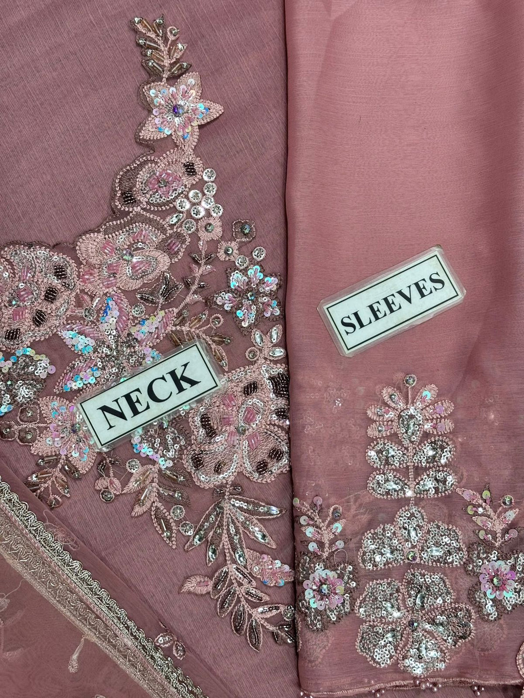 IZNIK Luxury Chiffon Embroidered Unstitched Suit with Organza Dupatta & Malai Trouser – Dusty Mauve | Women's Formal Wear