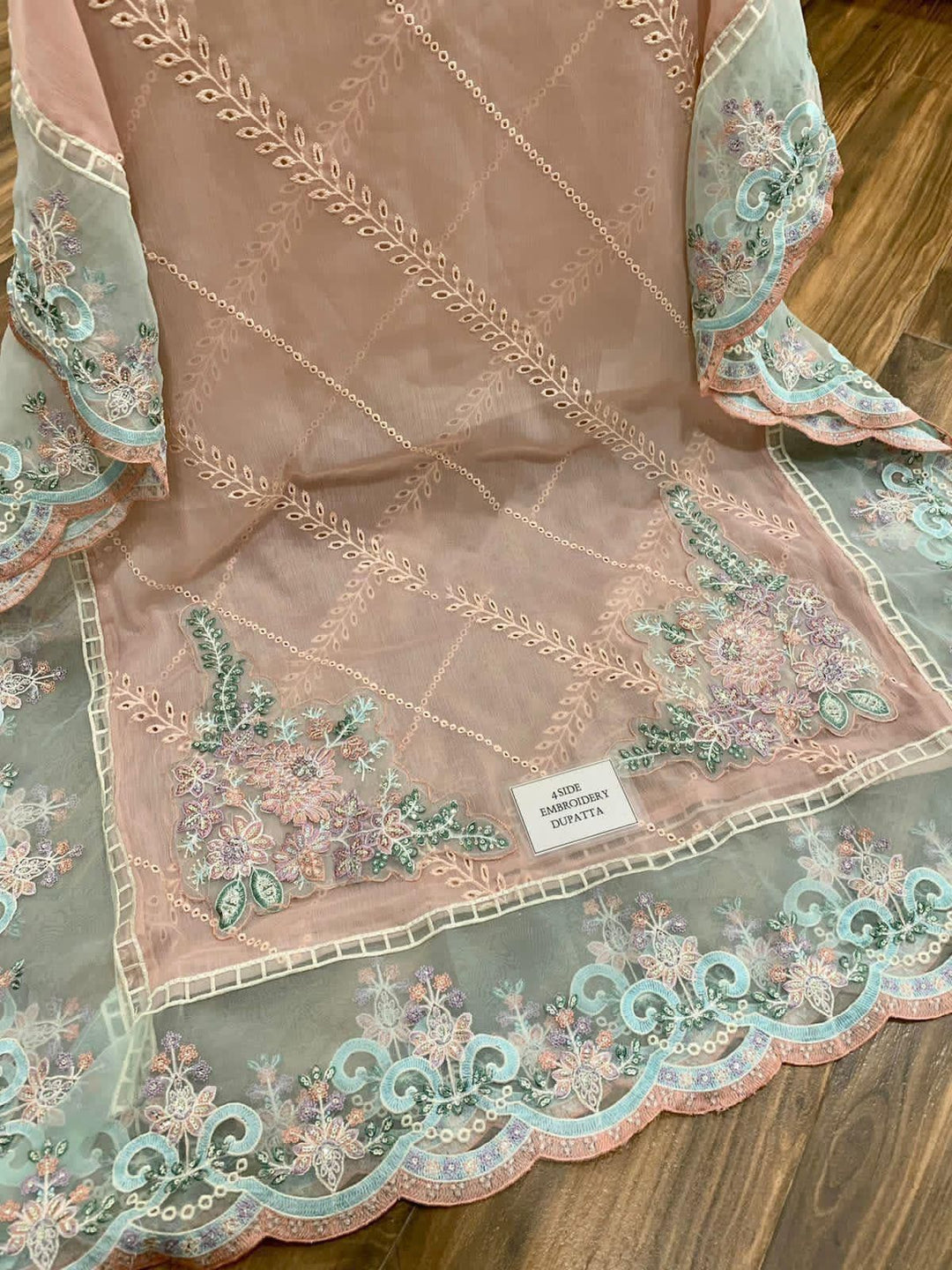 MARIA B COUTURE COLLECTION Unstitched Chiffon Embroidered Suit with Chiffon Dupatta & Satin Trouser – Luxury Women's Party Wear | Replica