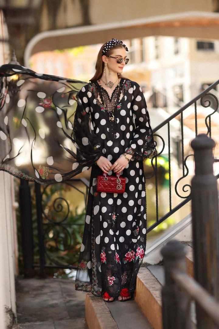 Noor by Sadia Asad Lawn Suit | Beige & Black Polka Dot Print | Shafoon Dupatta