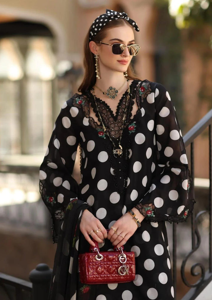 Noor by Sadia Asad Lawn Suit | Beige & Black Polka Dot Print | Shafoon Dupatta