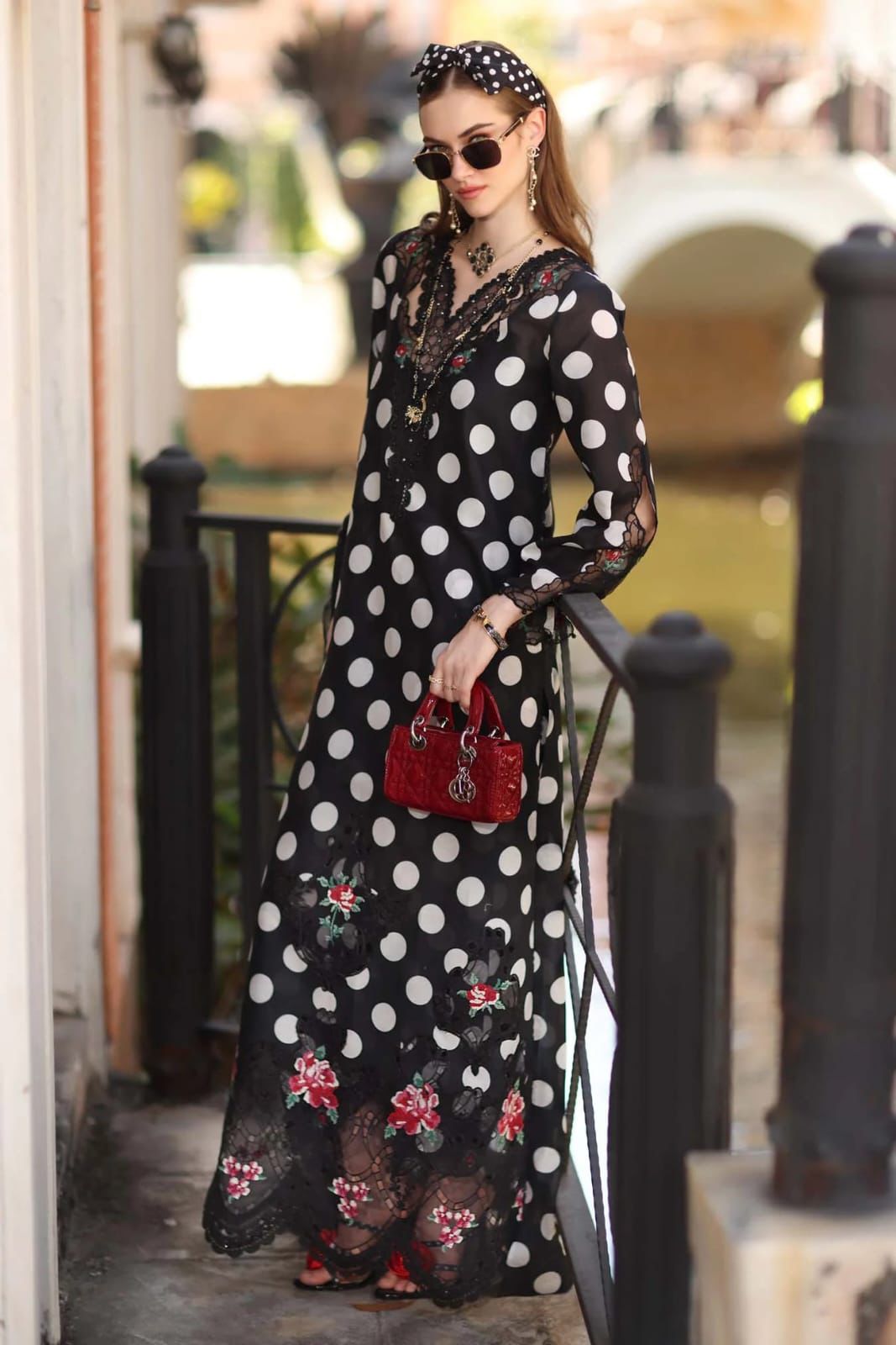 Noor by Sadia Asad Lawn Suit | Beige & Black Polka Dot Print | Shafoon Dupatta