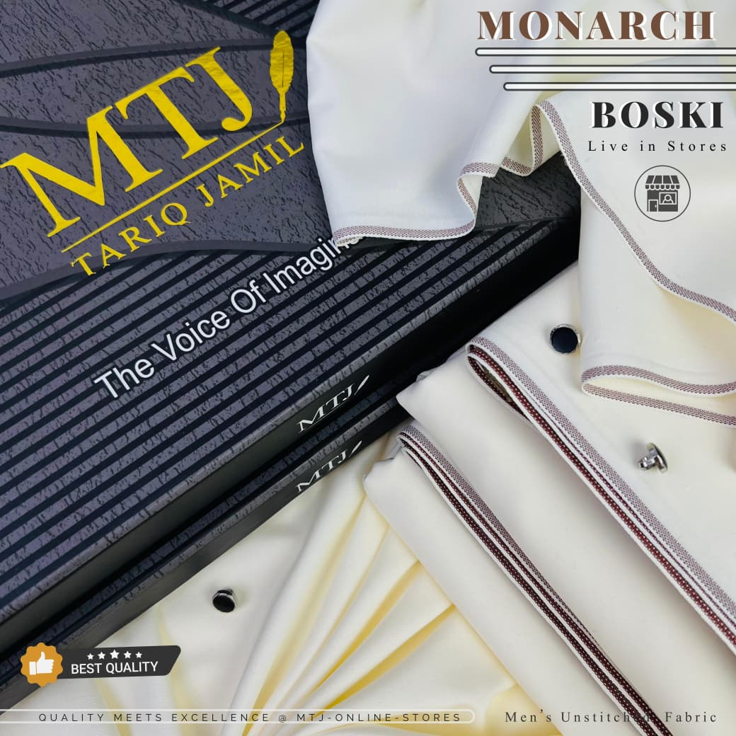 MTJ by Tariq Jamil | Monarch Boski Collection | Pure White Unstitched Men's Suit | Premium Gift Box