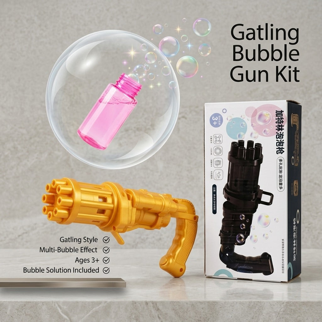 Automatic Bubble Gun Toy for Kids | 69-Hole Electric Bubble Blaster with Bubble Solution Tray | Outdoor Summer Fun Toy
