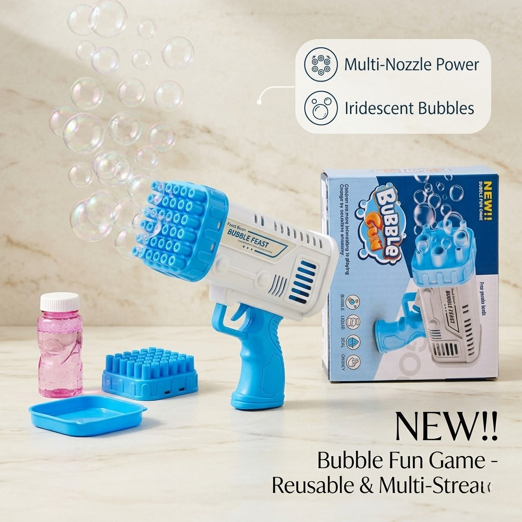 Automatic Bubble Gun Toy for Kids | 69-Hole Electric Bubble Blaster with Bubble Solution Tray | Outdoor Summer Fun Toy