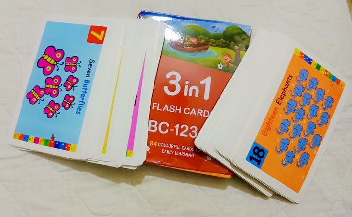 3 in 1 Flash Cards ABC-123 — 94 Colourful Early Learning Cards | Complete Alphabet, Numbers & More Flash Card Set for Kids