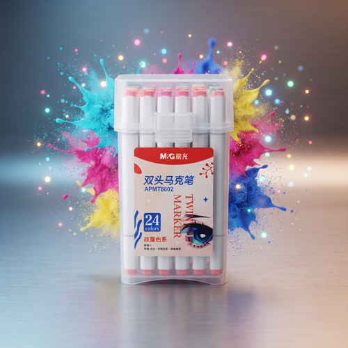 🖍️ M&G 24 Colors Twin Tip Marker Set with Storage Case | Dual Tip Art Markers for Drawing, Sketching & Illustration