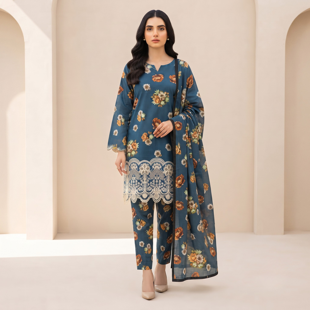 Bin Saeed Printed 3 Piece Unstitched Lawn Suit for Women