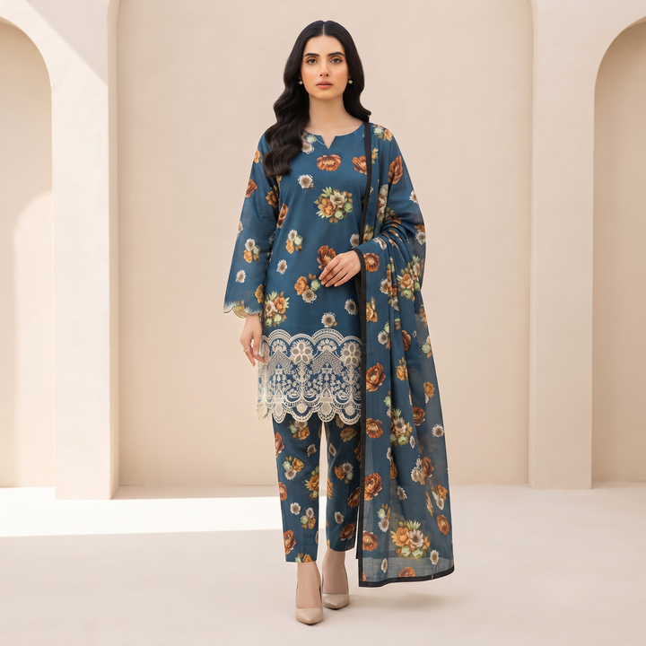 Bin Saeed Printed 3 Piece Unstitched Lawn Suit for Women