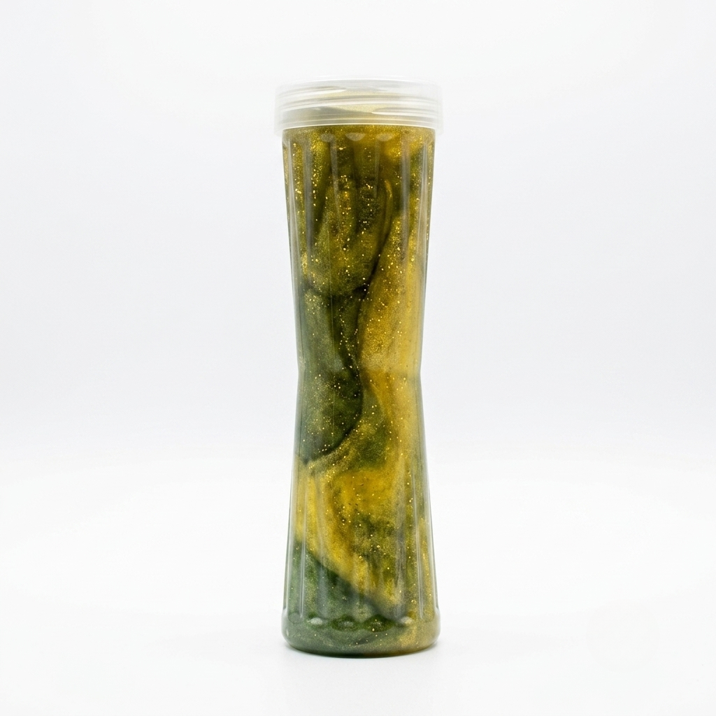 Galaxy Green Gold Slime — Large Tall Jar | Aurora Swirl Glitter Sensory Fidget Toy for Kids
