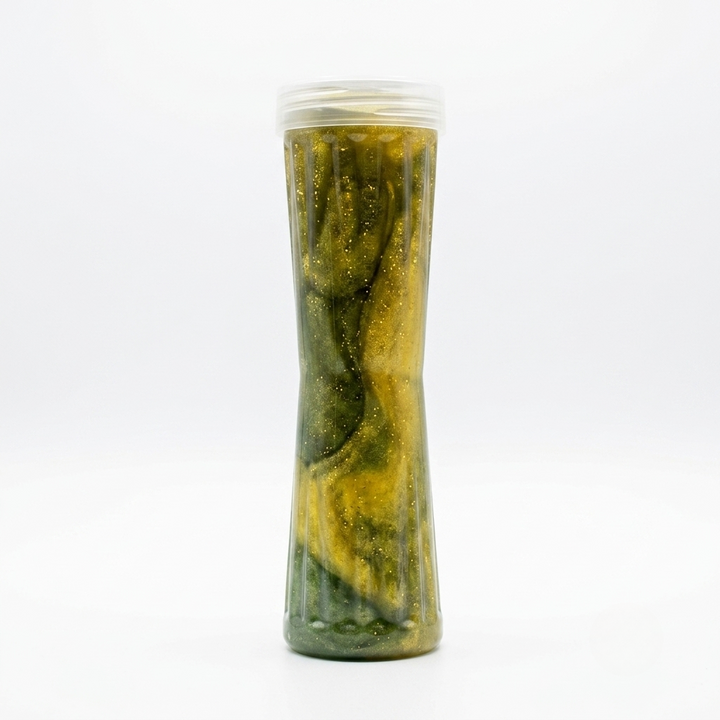 Galaxy Green Gold Slime — Large Tall Jar | Aurora Swirl Glitter Sensory Fidget Toy for Kids