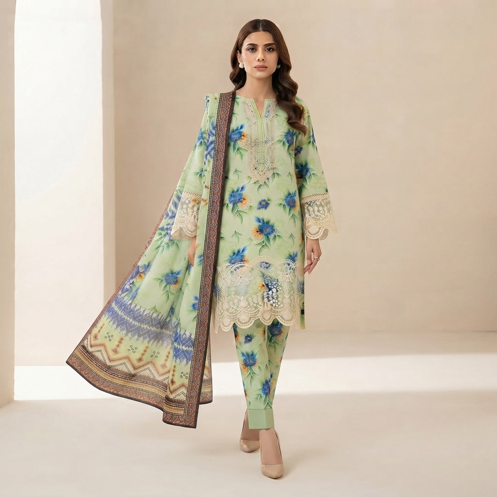 Bin Saeed Printed 3 Piece Unstitched Lawn Suit for Women