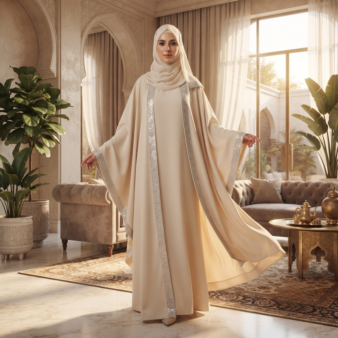 Premium Dubai Imported 2 Piece Butterfly Abaya Set for Women | Nida Fabric with Matching Inner & Hijab
