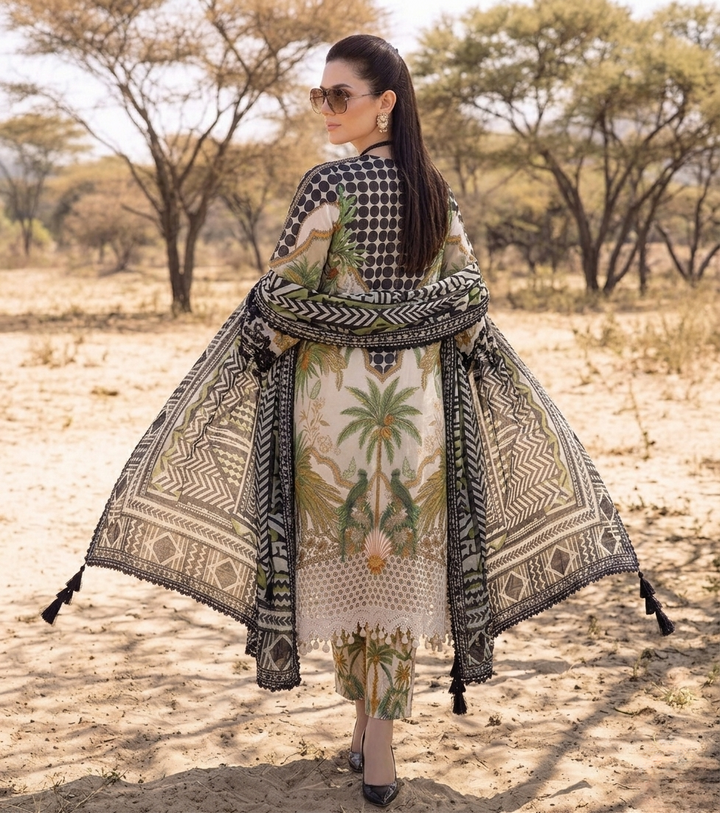 Maria.B M.Prints Tropical Palm Tree Embroidered Printed Lawn 3-Piece Suit