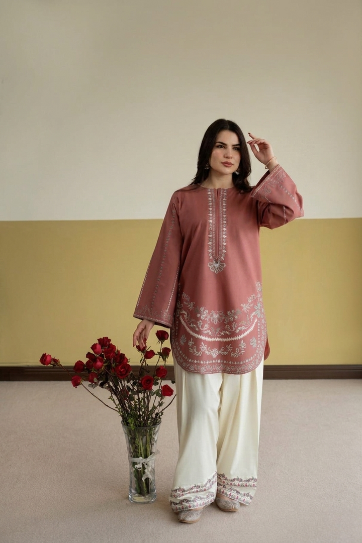 "Deep Red Full Embroidered Unstitched 2-piece Lawn Suit | Shirt + Sleeves + Trouser Fabric|Asim Jofa Inspired"
