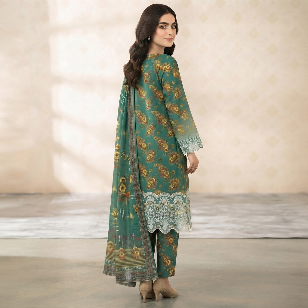 Bin Saeed Printed 3 Piece Unstitched Lawn Suit for Women