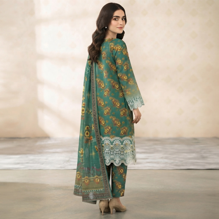 Bin Saeed Printed 3 Piece Unstitched Lawn Suit for Women