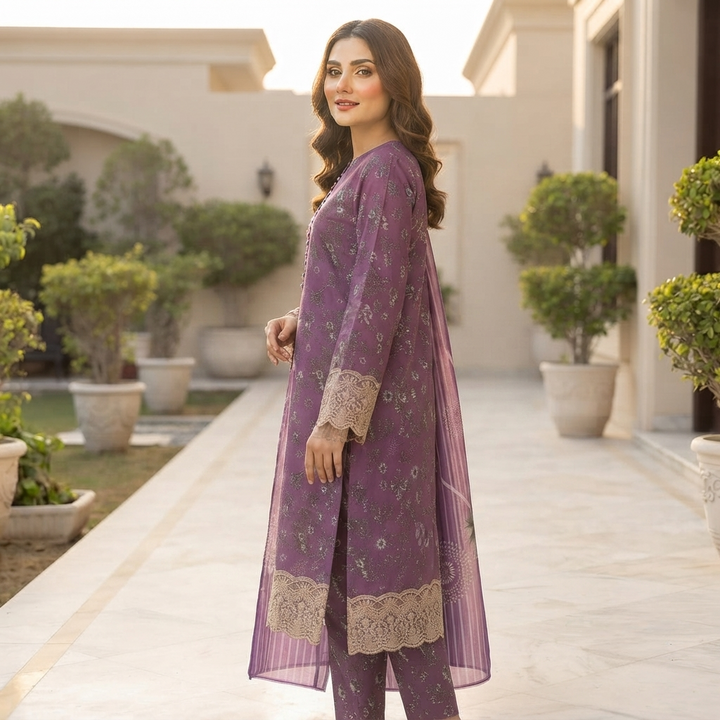 Bin Saeed Printed 3 Piece Unstitched Lawn Suit for Women