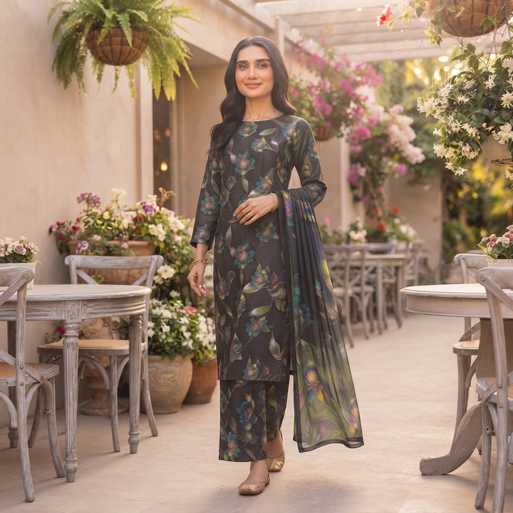 Bin Saeed Printed 3 Piece Unstitched Lawn Suit for Women