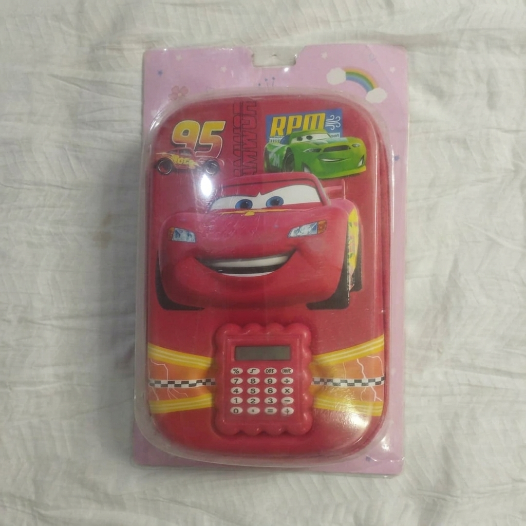 Racing Car Character Pencil Case with Calculator — 3D Hard Shell EVA Zipper Pouch | Boys School Stationery