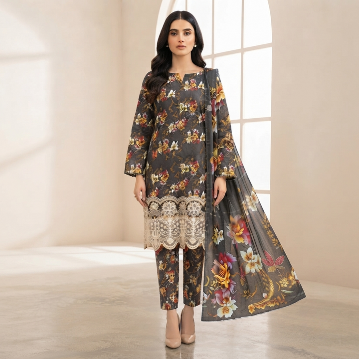 Bin Saeed Printed  3 Piece Unstitched Lawn Suit for Women