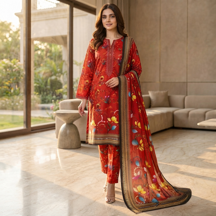 Bin Saeed Printed 3 Piece Unstitched Lawn Suit for Women
