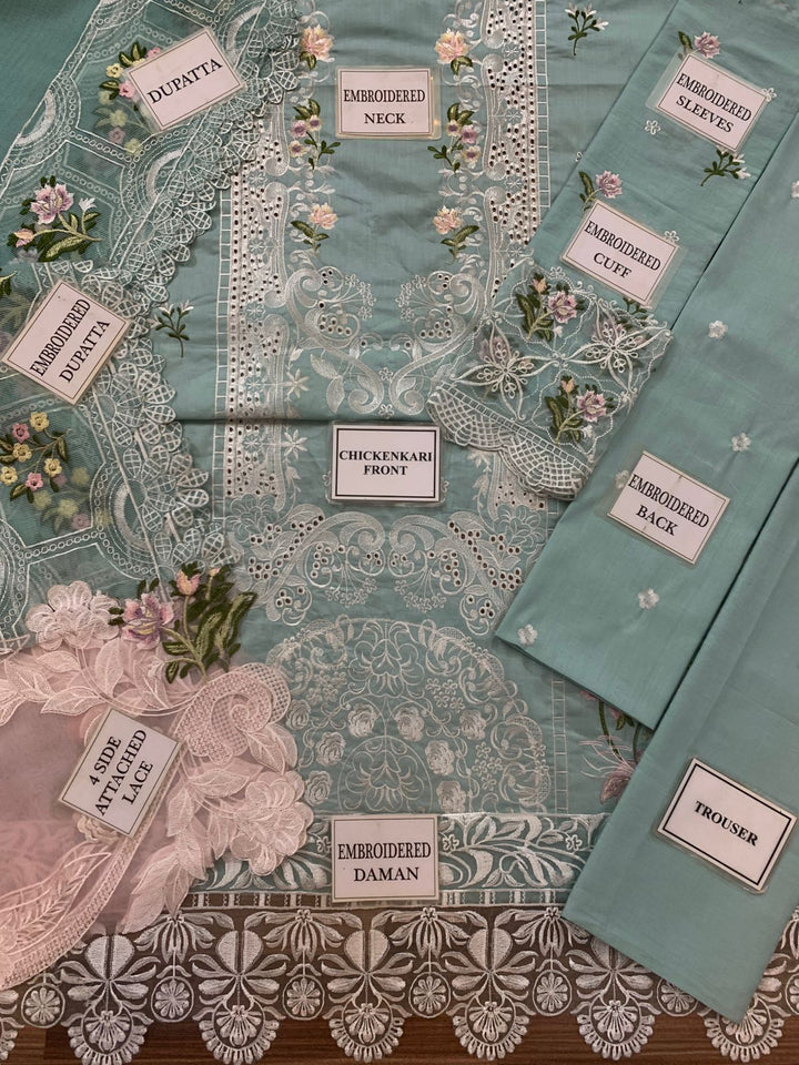 ELAF Luxury Chikankari Embroidered Lawn Suit with Organza Dupatta – Unstitched Replica