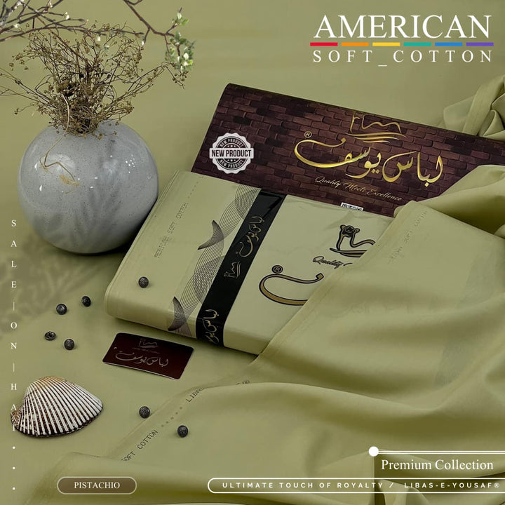 Libas-E-Yousaf American Soft Cotton Men's Unstitched 2 Piece Suit with 9 Premium Buttons – Box Packed