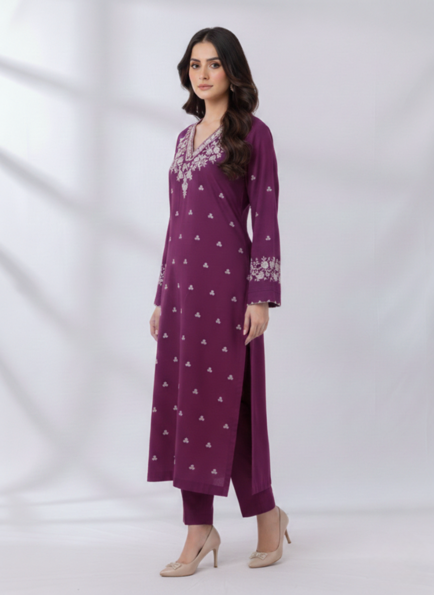 PEZWAAN Purple Embroidered Ladies Lawn Suit 2 PC – Elegant Pakistani Summer Wear