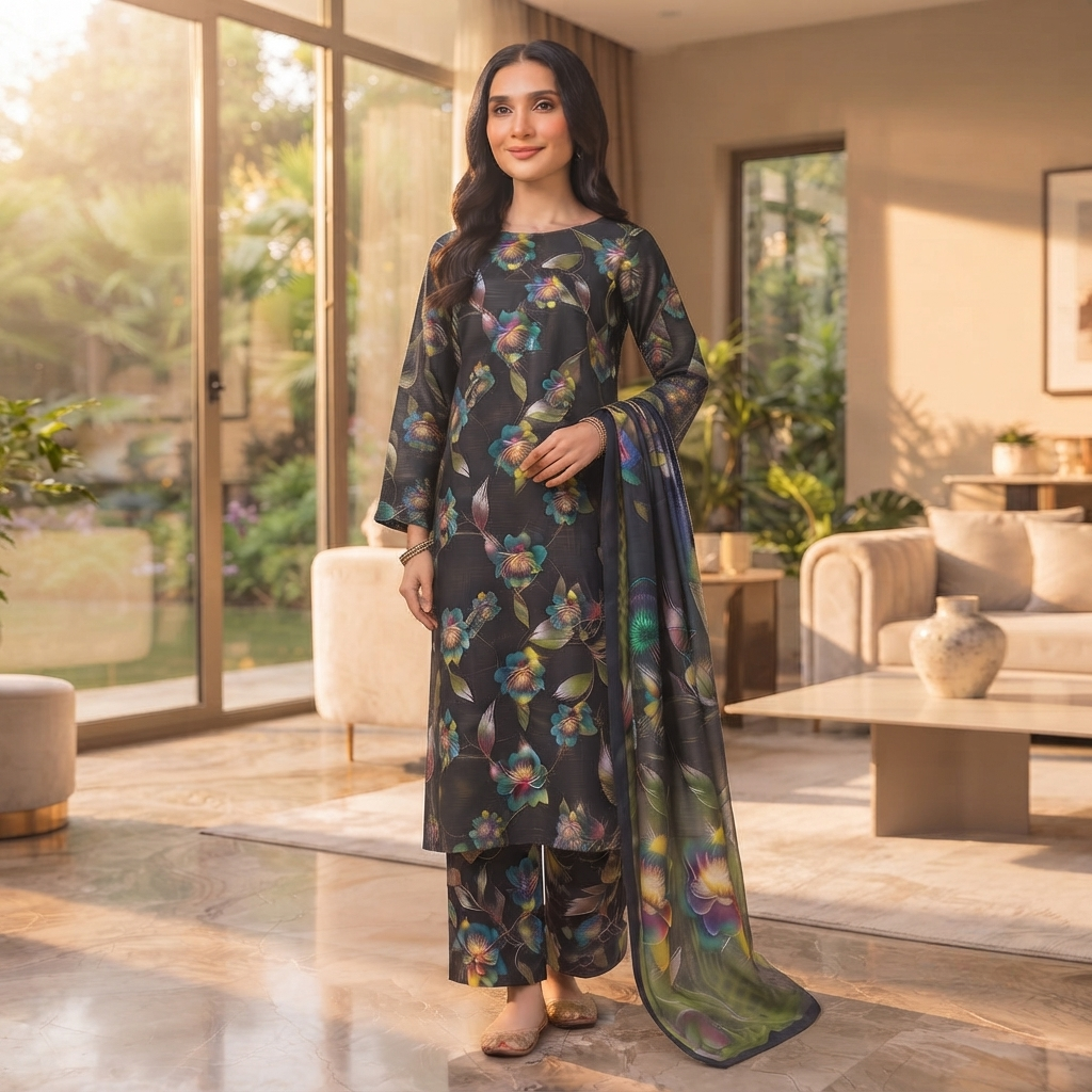 Bin Saeed Printed 3 Piece Unstitched Lawn Suit for Women