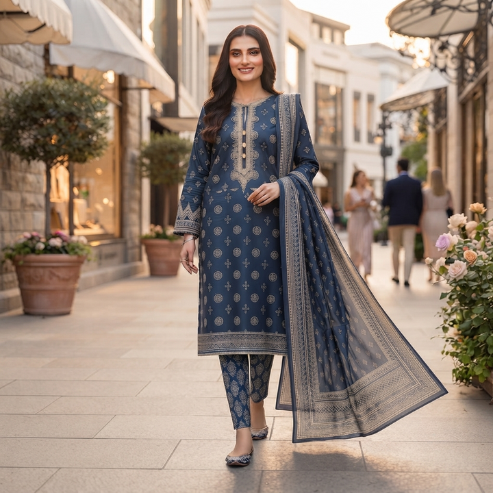 Bin Saeed Printed 3 Piece Unstitched Lawn Suit for Women