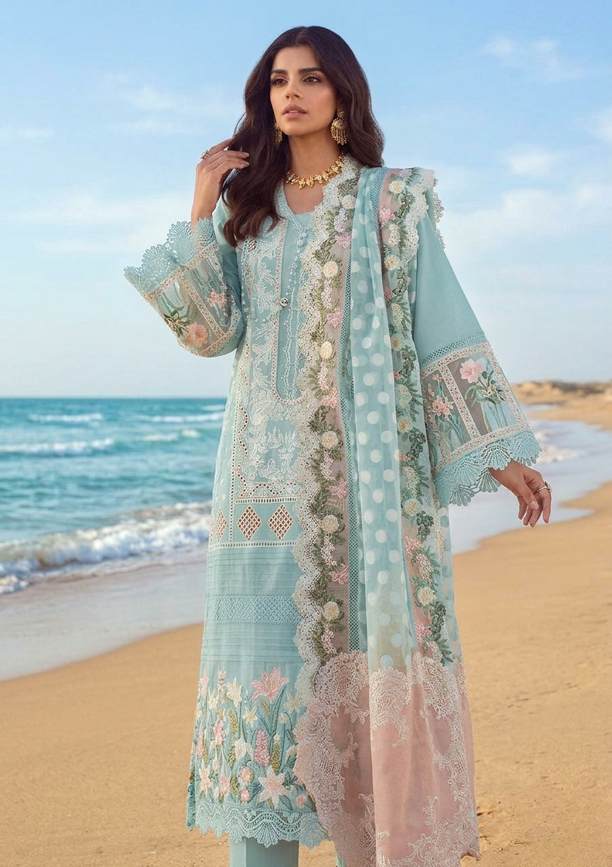 Heer Embroidery Collection  Chicken Kari Jacquard 3-Piece Suit with Embroidered Dupatta