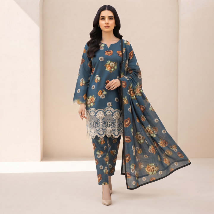 Bin Saeed Printed 3 Piece Unstitched Lawn Suit for Women
