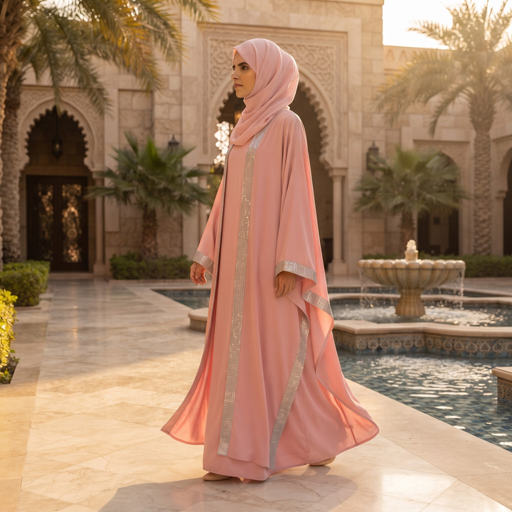 Premium Dubai Imported 2 Piece Butterfly Abaya Set for Women | Nida Fabric with Matching Inner & Hijab