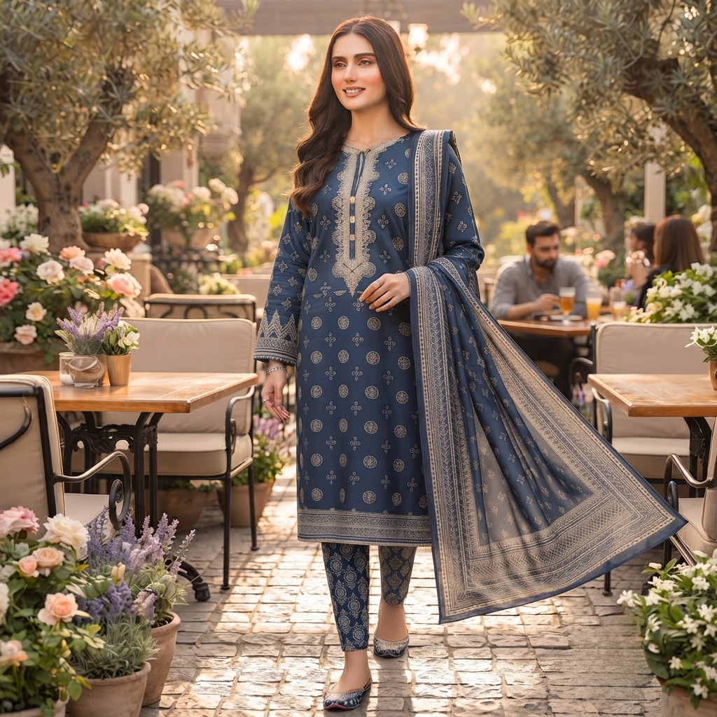 Bin Saeed Printed 3 Piece Unstitched Lawn Suit for Women