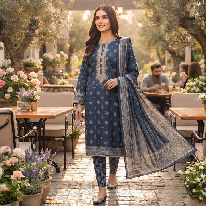 Bin Saeed Printed 3 Piece Unstitched Lawn Suit for Women