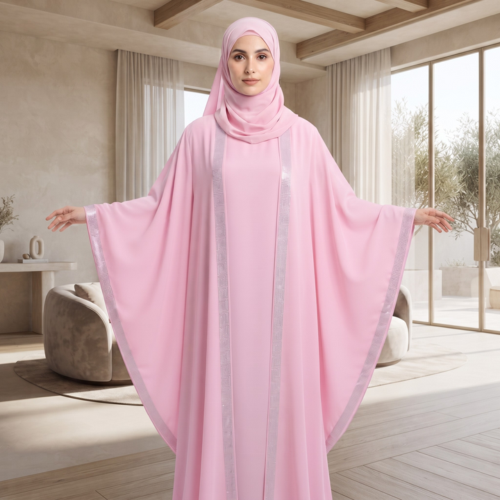 Premium Dubai Imported 2 Piece Butterfly Abaya Set for Women | Nida Fabric with Matching Inner & Hijab