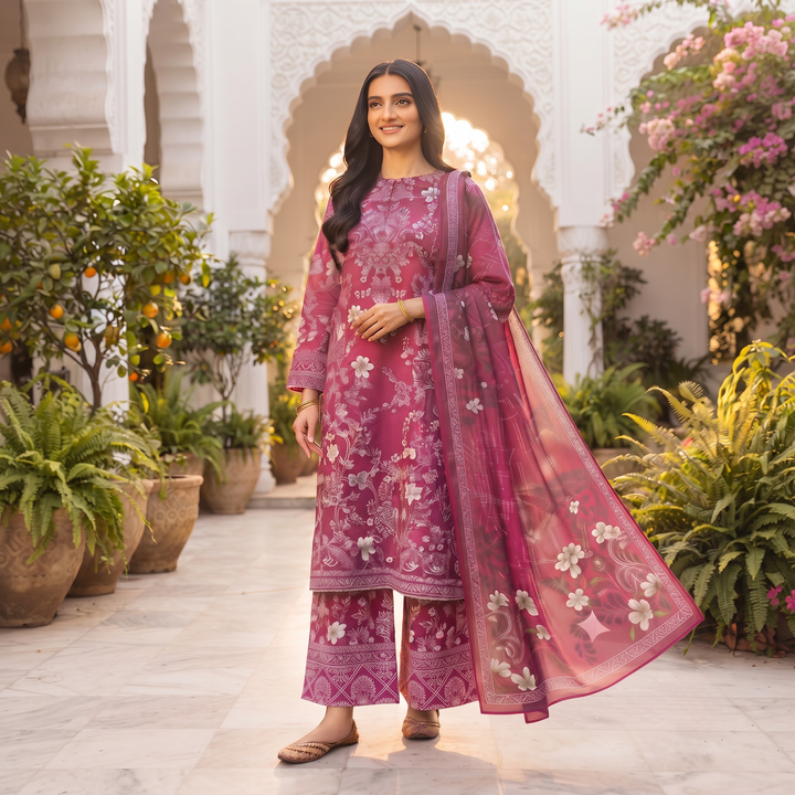Bin Saeed Printed 3 Piece Unstitched Lawn Suit for Women