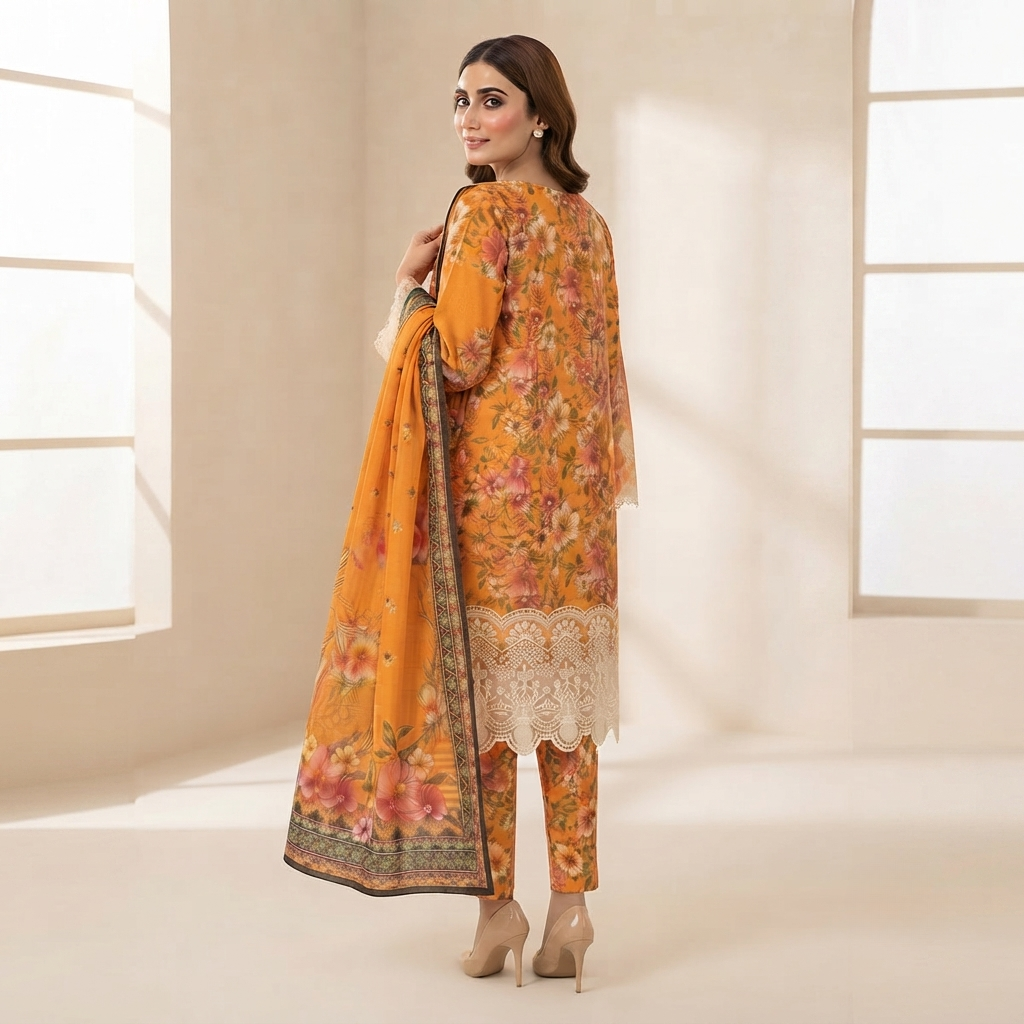 Bin Saeed Printed 3 Piece Unstitched Lawn Suit for Women