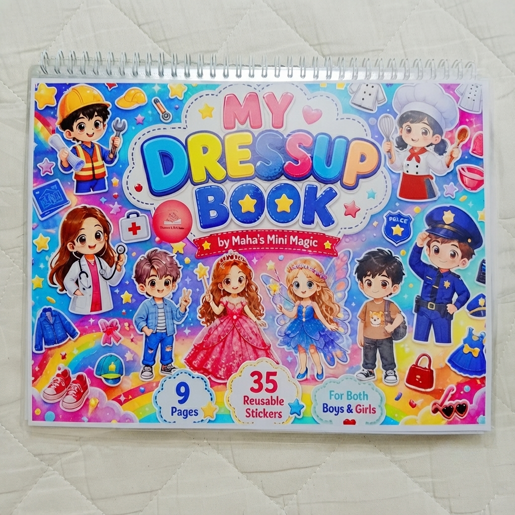 My Dress Up Book by Maha's Mini Magic — 9 Pages & 35 Reusable Stickers | Kids Activity Book for Boys & Girls