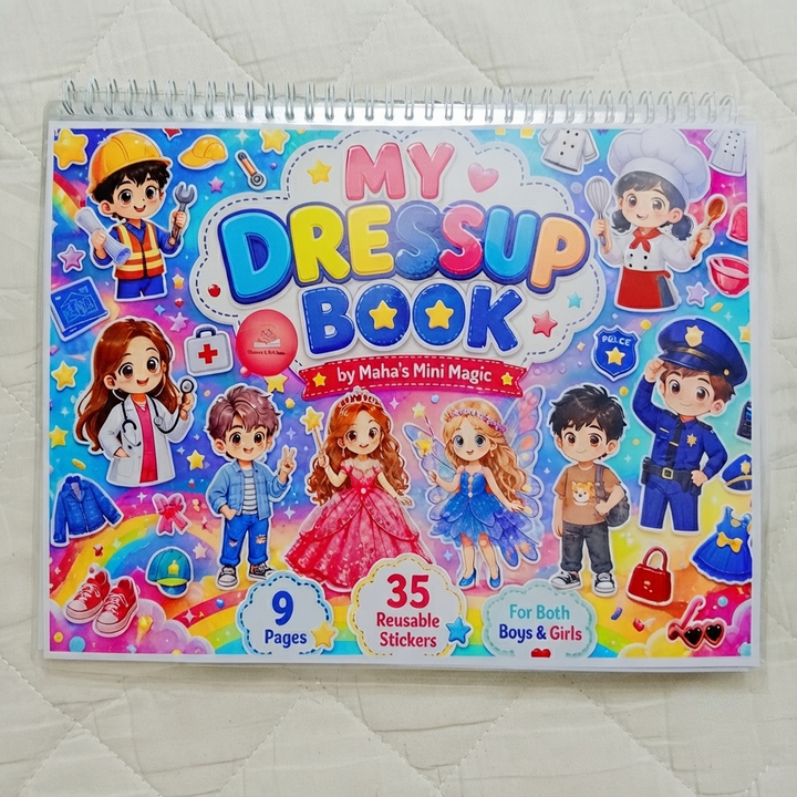 My Dress Up Book by Maha's Mini Magic — 9 Pages & 35 Reusable Stickers | Kids Activity Book for Boys & Girls