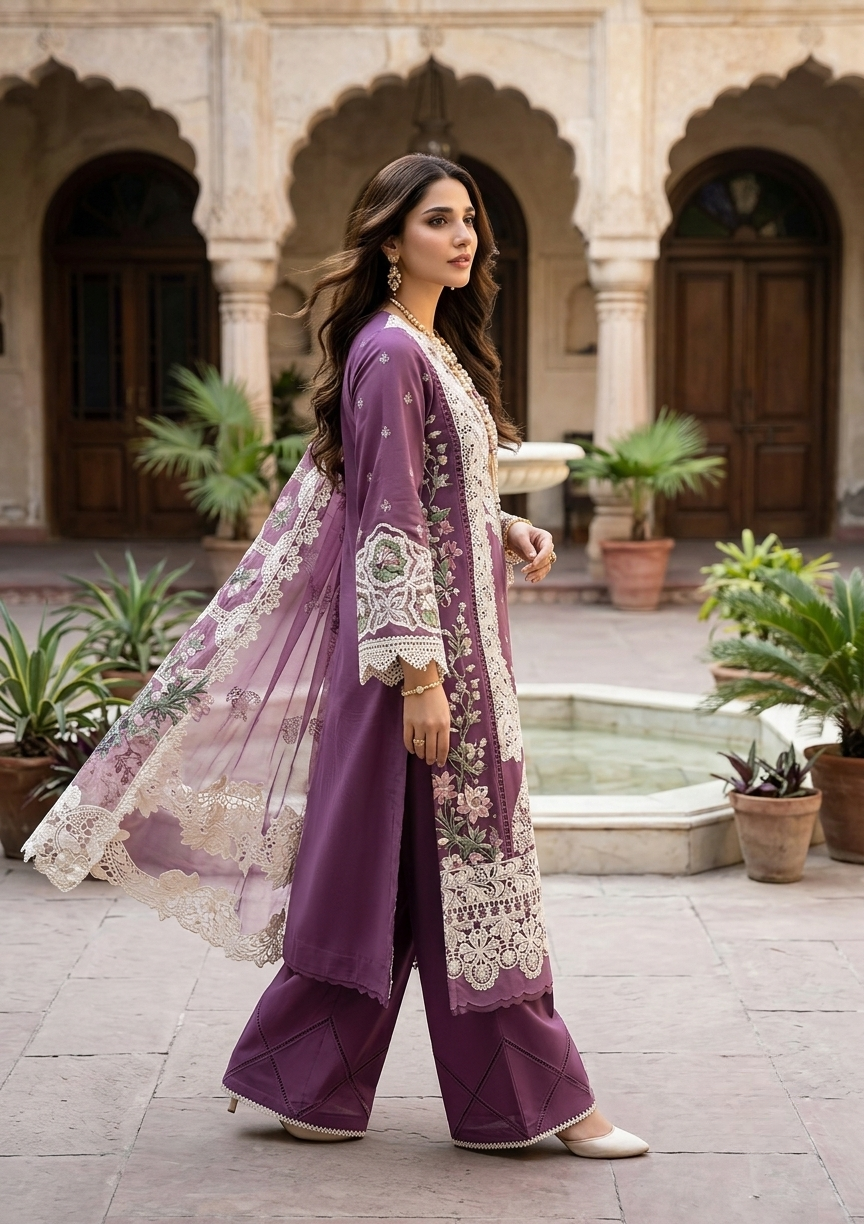 ELAF Luxury Chikankari Embroidered Lawn Suit with Organza Dupatta – Unstitched Replica