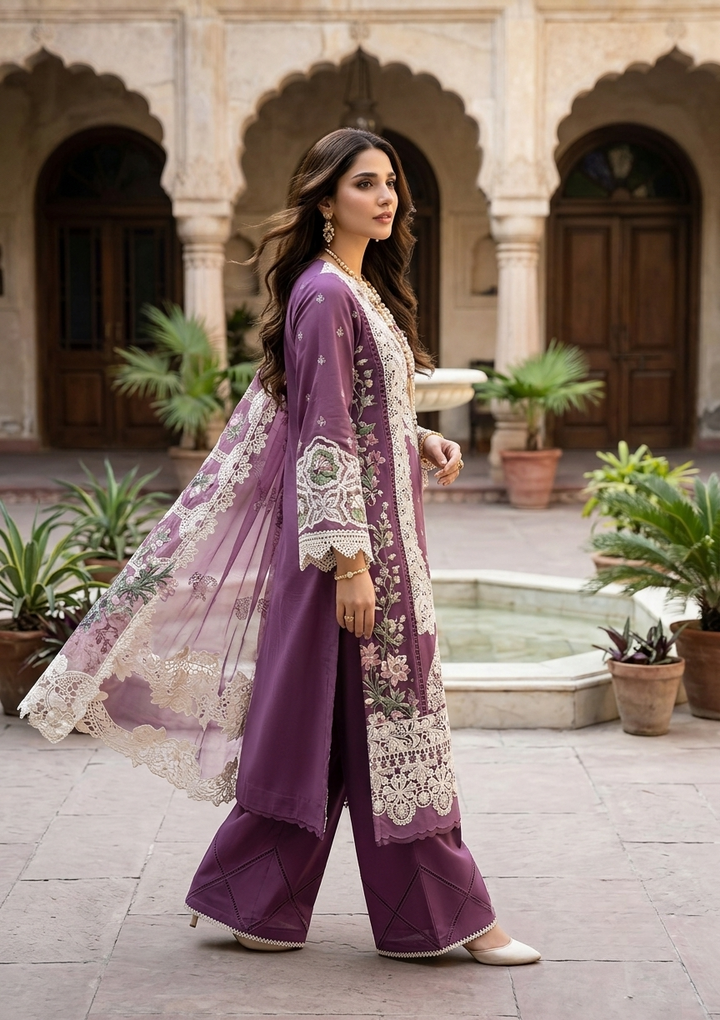 ELAF Luxury Chikankari Embroidered Lawn Suit with Organza Dupatta – Unstitched Replica