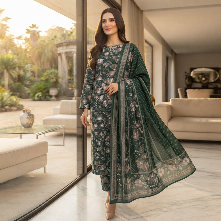 Bin Saeed Printed 3 Piece Unstitched Lawn Suit for Women