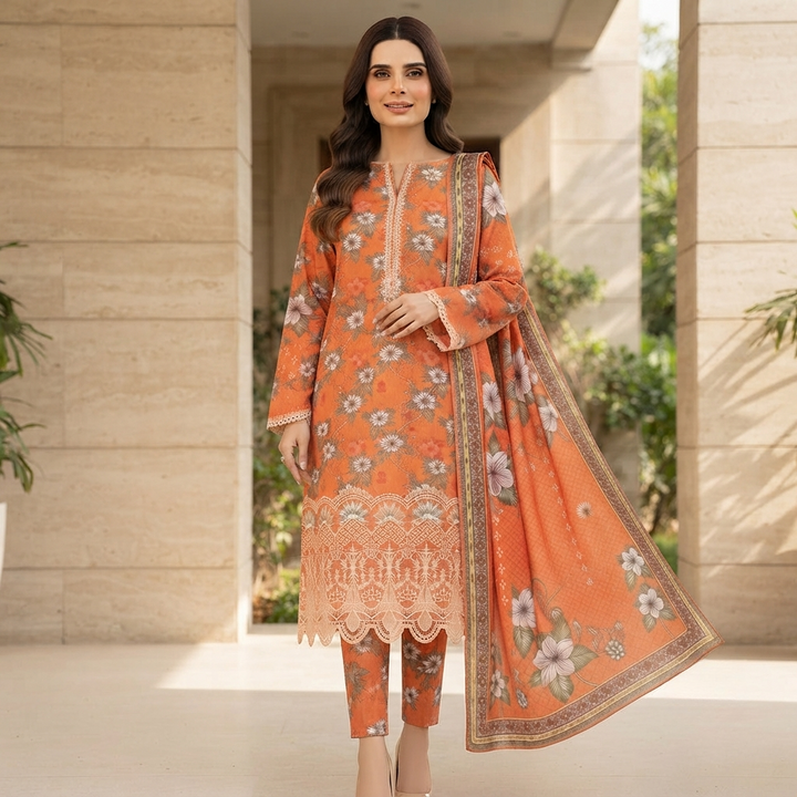 Bin Saeed Printed 3 Piece Unstitched Lawn Suit for Women