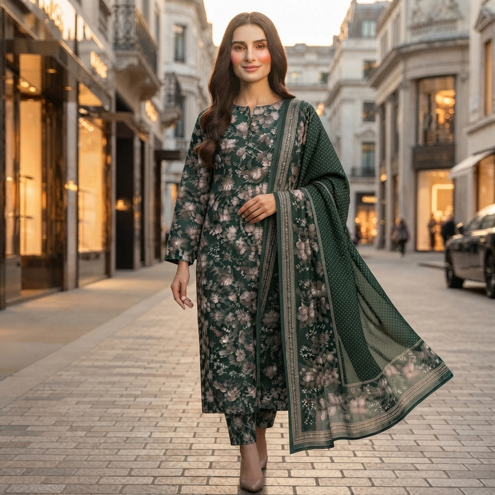 Bin Saeed Printed 3 Piece Unstitched Lawn Suit for Women