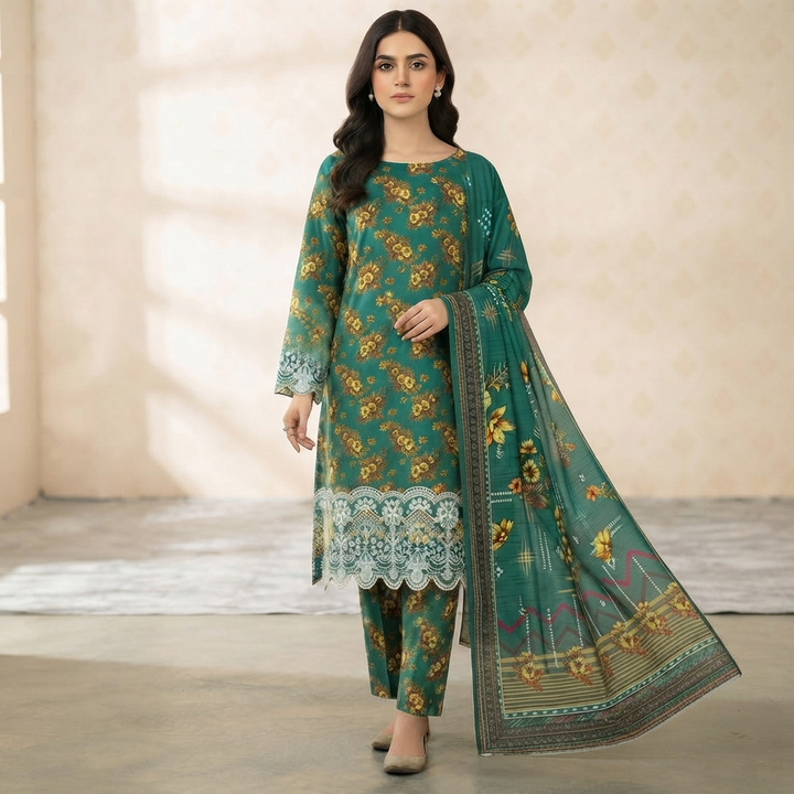Bin Saeed Printed 3 Piece Unstitched Lawn Suit for Women