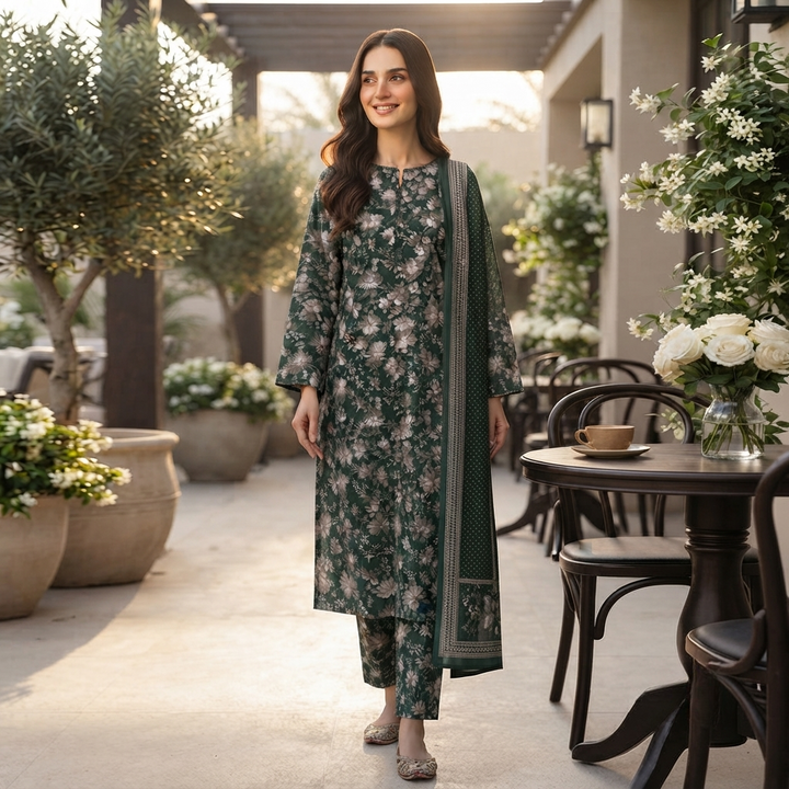 Bin Saeed Printed 3 Piece Unstitched Lawn Suit for Women