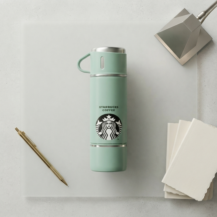 🎁 Premium Coffee Style Vacuum Flask Gift Set | Stainless Steel Insulated Bottle with 2 Cups